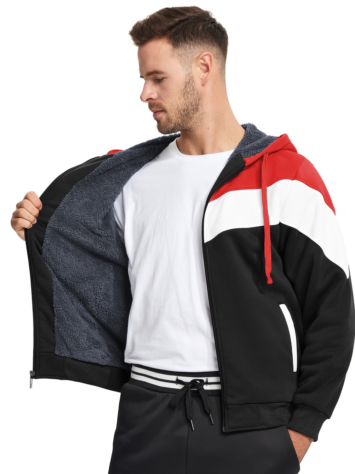 Vielseitiger Kapuzenpullover mit Fell für Herren