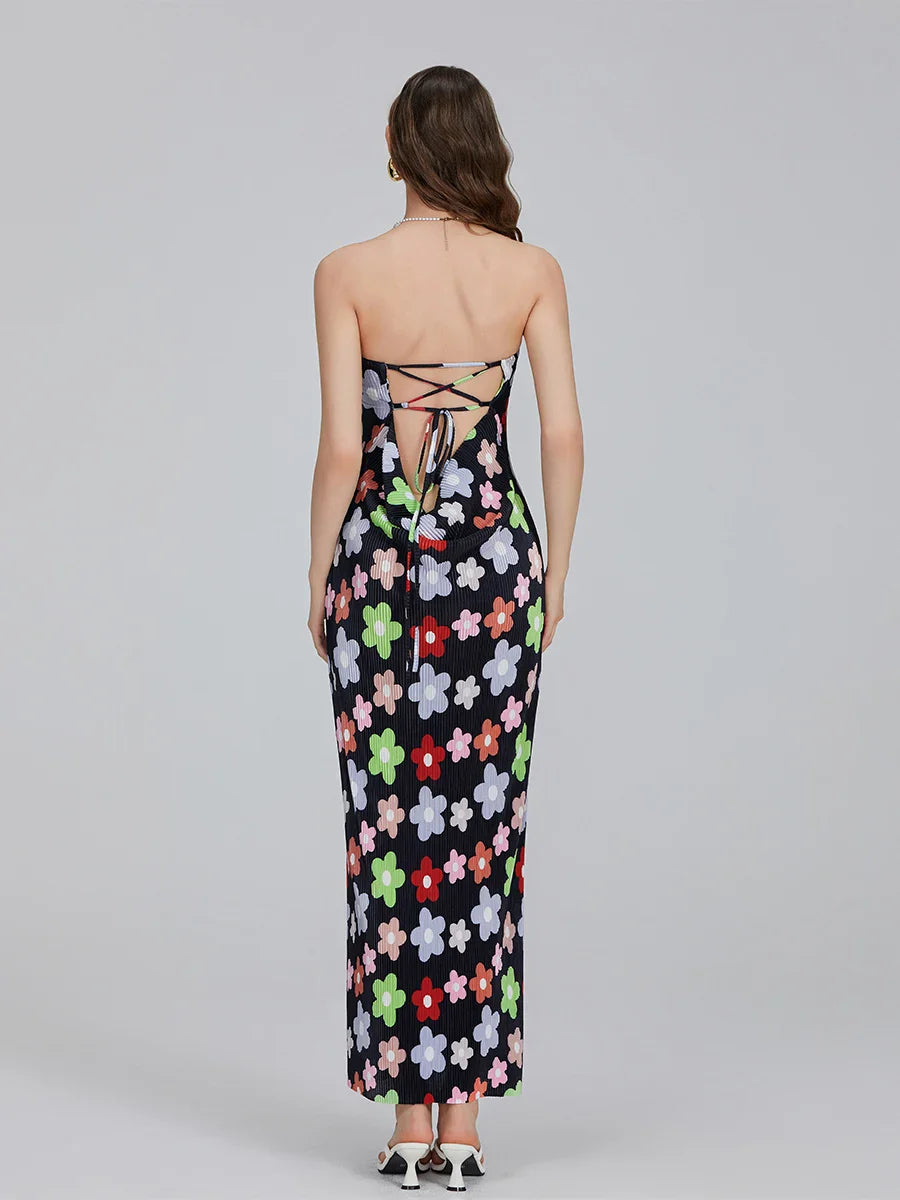 Trägerloses Maxikleid mit Blumendruck